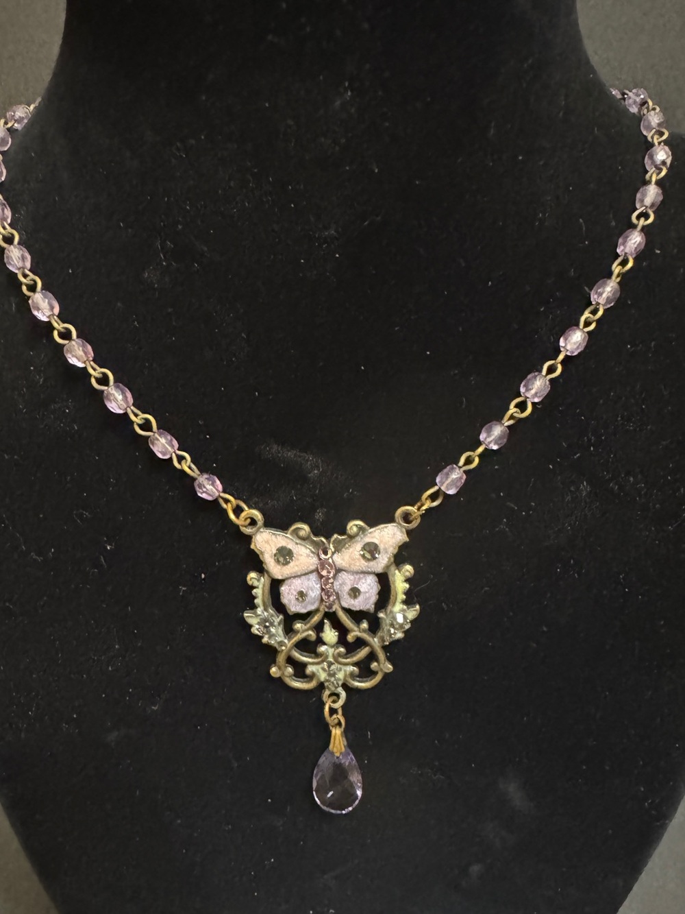 Vintage-Inspired Purple Butterfly Pendant Necklace - Anne Koplik